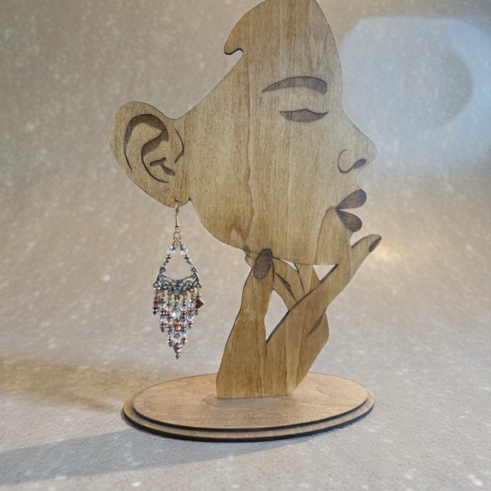 ✨ Handmade One-of-a-Kind Mixed Metal Chandelier Earrings Crystal & Beaded Wire ✨ - Picture 7 of 7